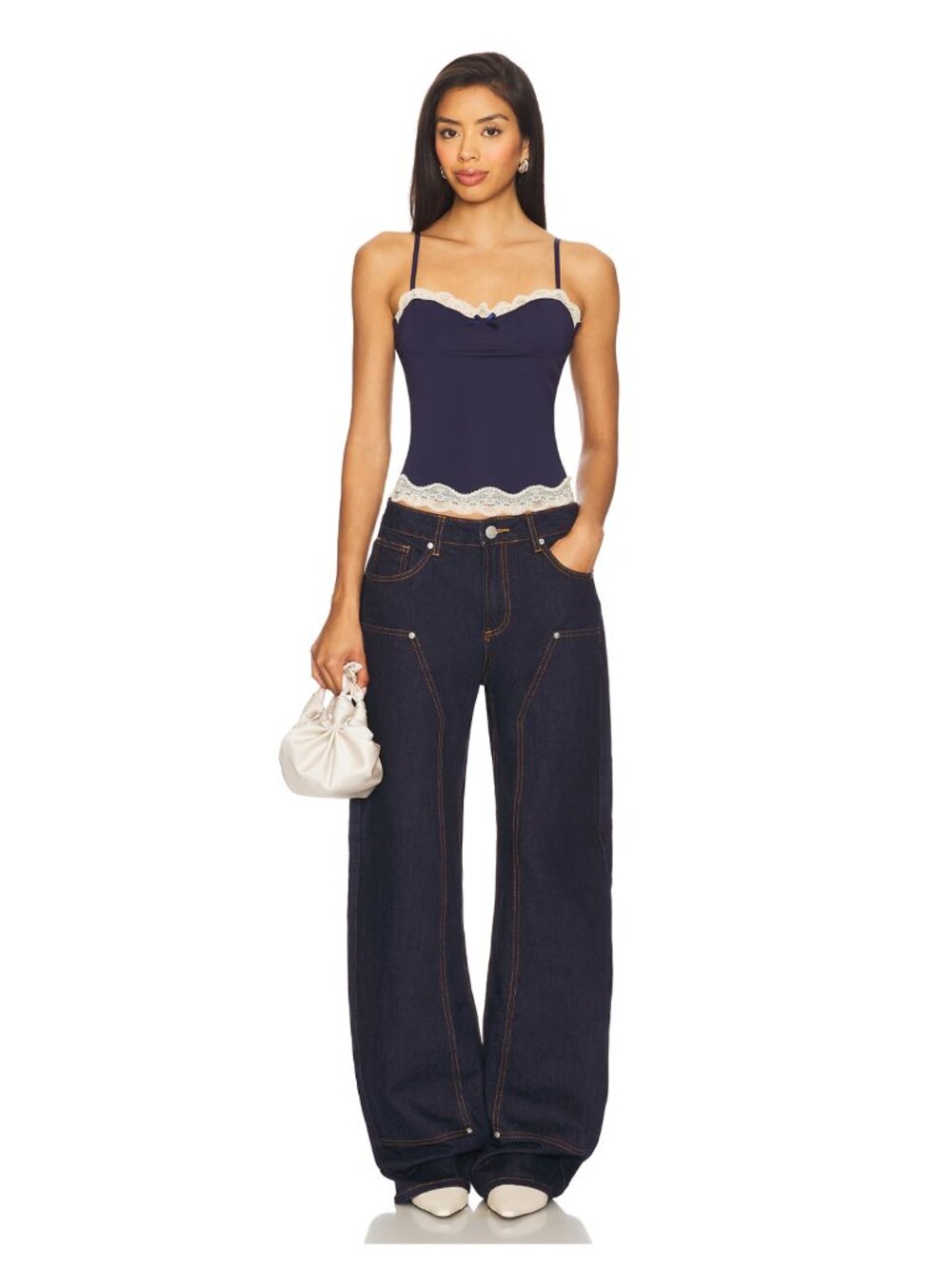 SUPERDOWN Camile Carpenter Jean in Dark Wash Stacked Wide Leg Indigo Size S EUC
